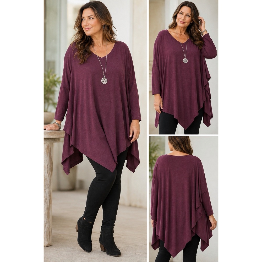 Soft Surroundings Madeline Tunic XL Purple Wine Poncho Draped Layered Top